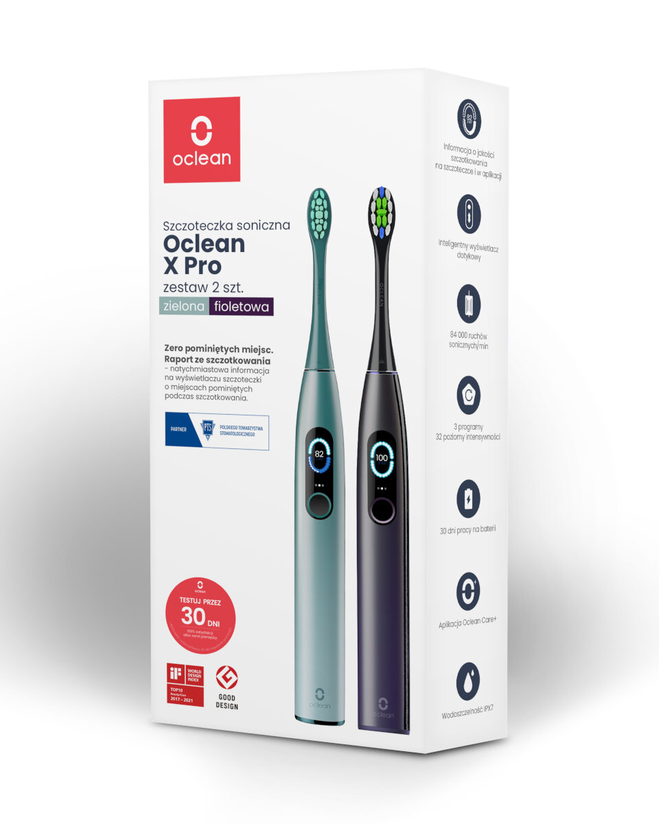 Zestaw szczoteczek sonicznych OCLEAN X Pro Dual Fioletowy + Zielony