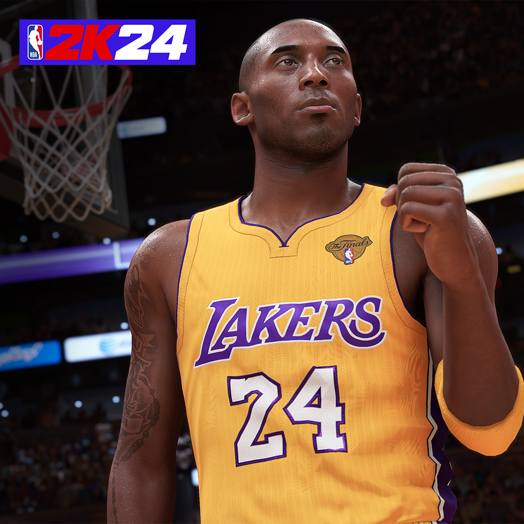 Kobe Bryant in een Lakers-shirt, met het 2K24-logo in de hoek.