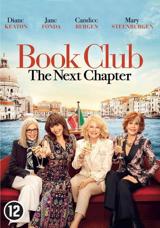 Filmposter voor Book Club: The Next Chapter. Vier vrouwen op een boot, Venetië op de achtergrond.