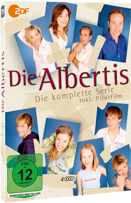 DVD-Hülle von 'Die Albertis'. Zeigt eine Gruppe von Personen mit dem Titel in Rot.