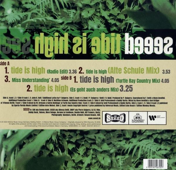 Albumcover mit Text. Die Wörter 'tide is high' und anderer Text sind sichtbar.