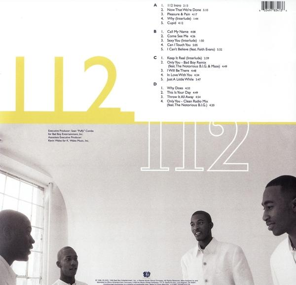 Albumcover von 112; die Bandmitglieder sind in der unteren rechten Ecke. Text steht links.