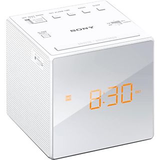 Despertador - Sony ICF-C1W, Radio AM/FM, Alarma, Batería de reseva, Blanco