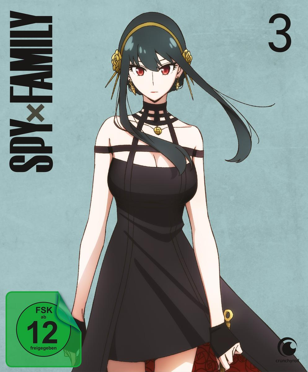 Anime-Cover mit einer Frau in einem schwarzen Kleid. Der Text 'SPY x FAMILY' und die Nummer 3 sind ebenfalls sichtbar.