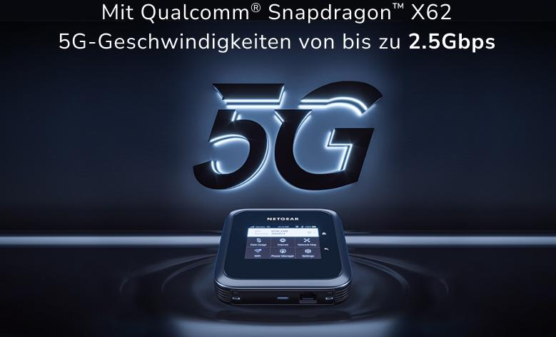 Un appareil noir avec un écran, avec texte 5G.