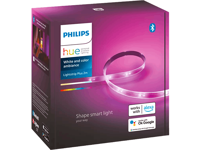 Luces LED - Philips Hue Lightstrip Plus set básico V4, 2m, Bluetooth, 20 W, Multi color