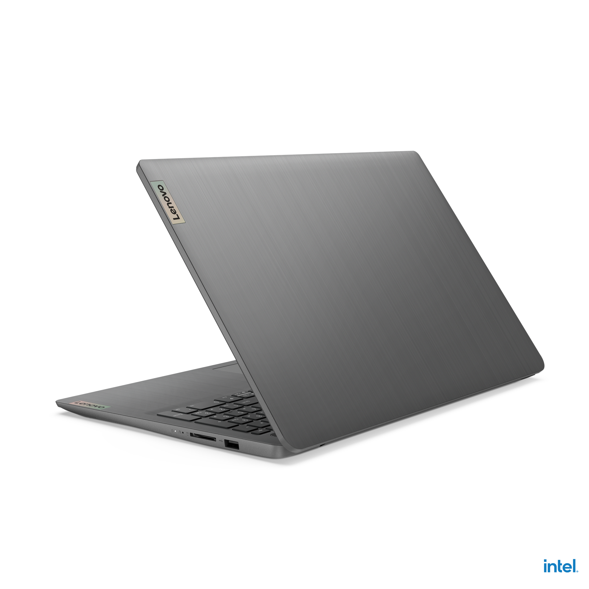Siyah arka plan üzerinde dizüstü bilgisayar. Sol üstte Lenovo logosu.