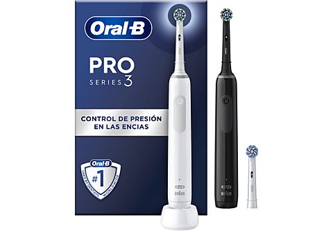 Cepillo eléctrico  Oral-B Pro 3 3900, Pack de Dos Cepillos eléctricos, 3  Cabezales, Diseñados Por Braun, Negro y blanco