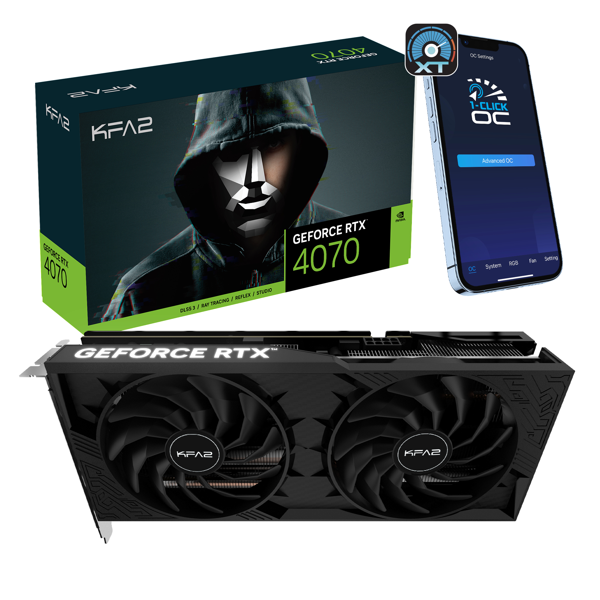 KFA2 GeForce RTX 4070 2X 1-Click OC (47NOM7MD8DDK) (NVIDIA, Grafikkarte)