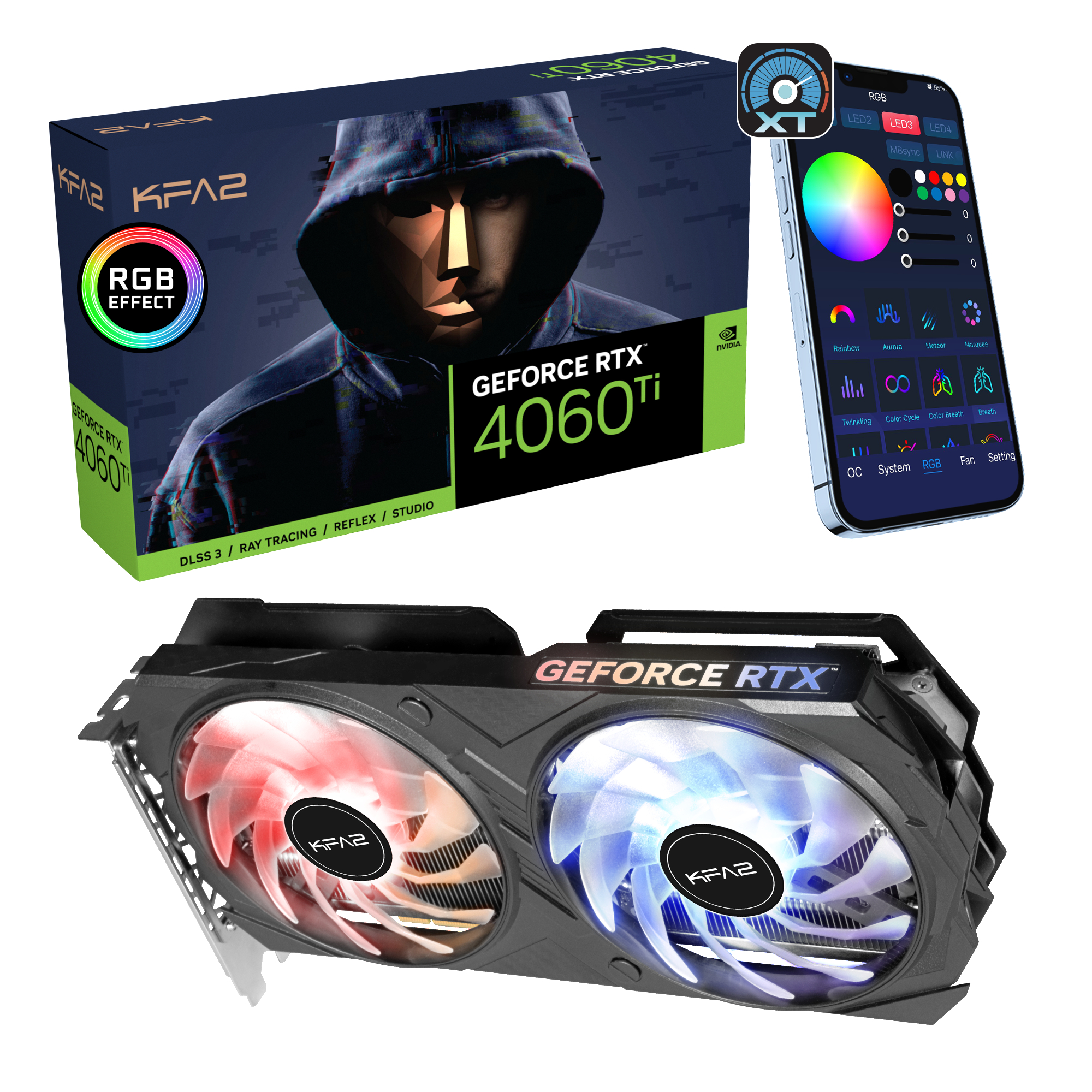 KFA2 GeForce RTX 4060 TI EX 1-Click OC (46ISL8MD8AEK) (NVIDIA, Grafikkarte)