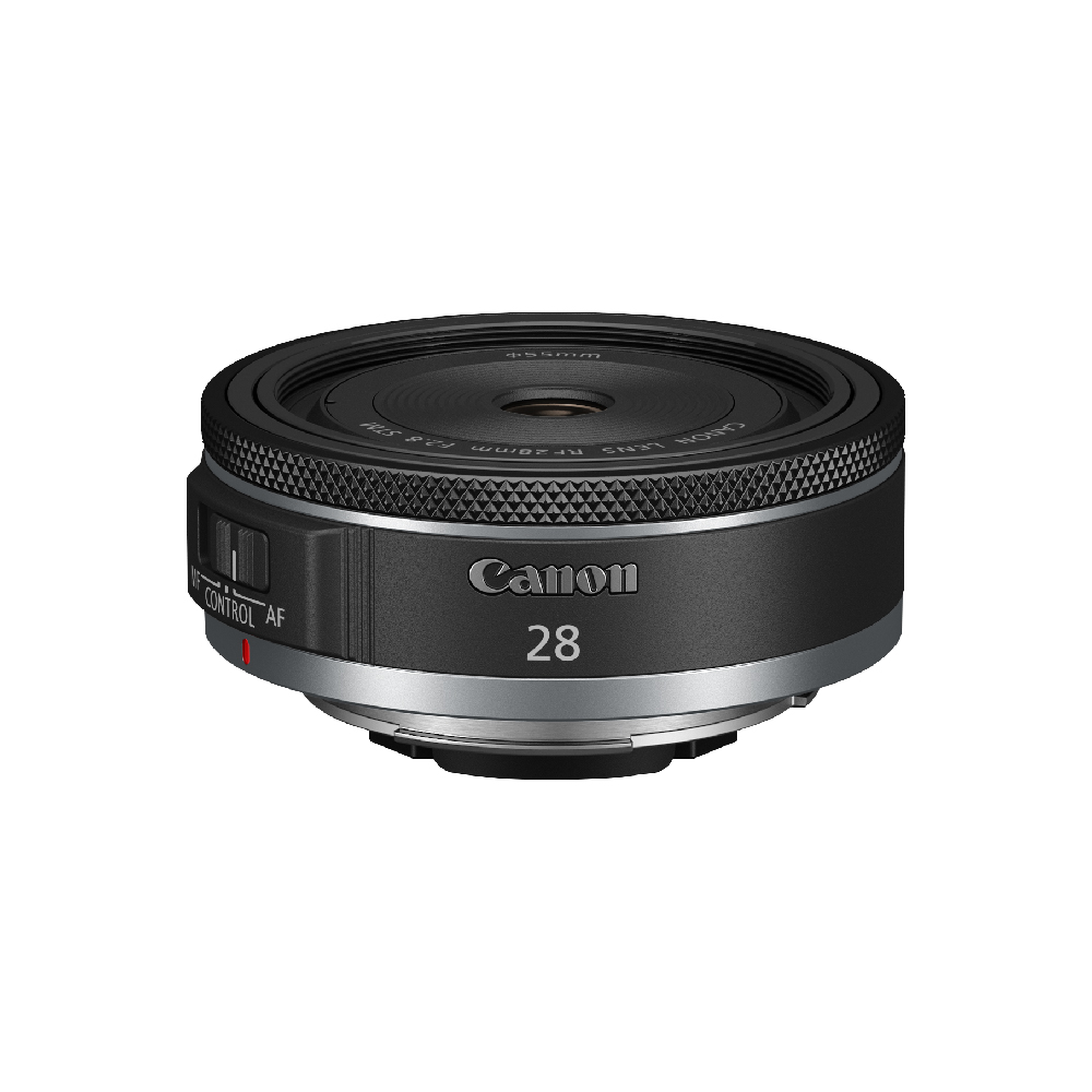 Siyah ve gümüş kaplamalı bir Canon 28mm lens.