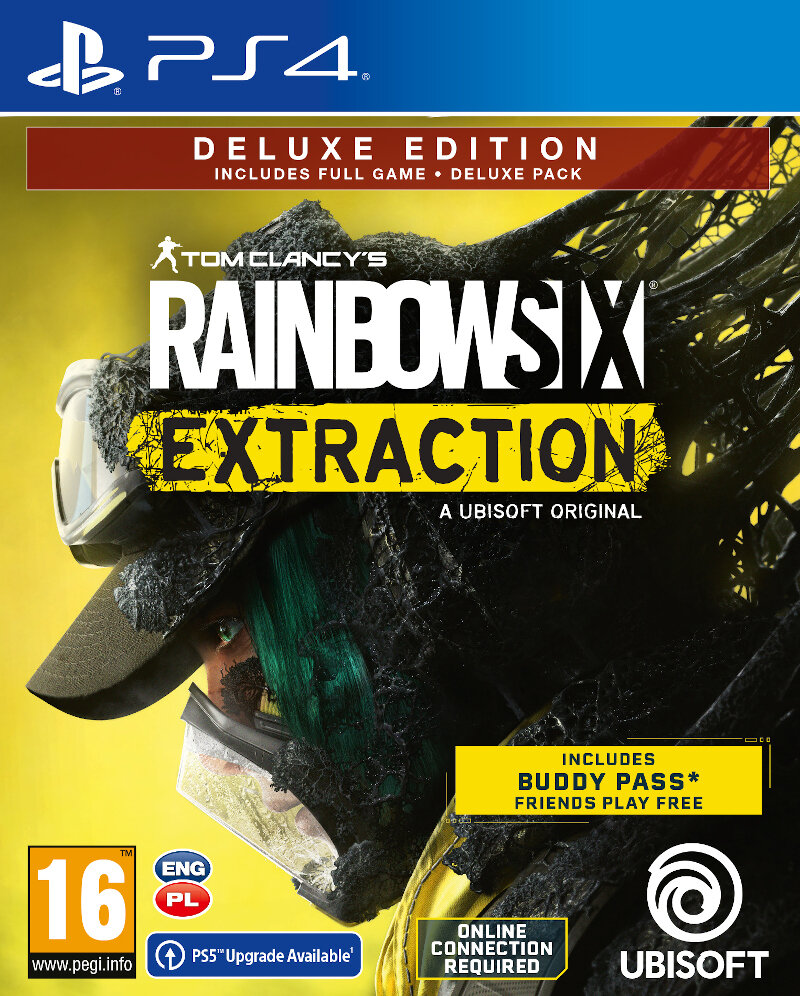 Okładka gry Rainbow Six Extraction, z postacią w masce i logo gry.