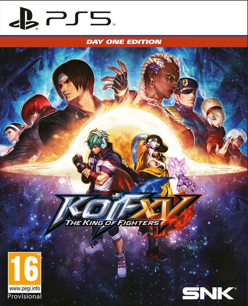 Okładka gry The King of Fighters XV na PS5 z postaciami i logo.
