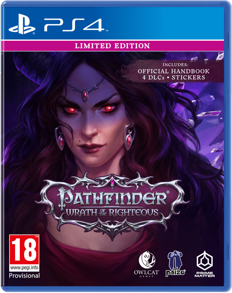 Okładka gry Pathfinder: Wrath of the Righteous z żeńską postacią.