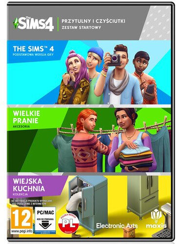 Okładka gry The Sims 4 z wieloma obrazami przedstawiającymi różne sceny z gry.