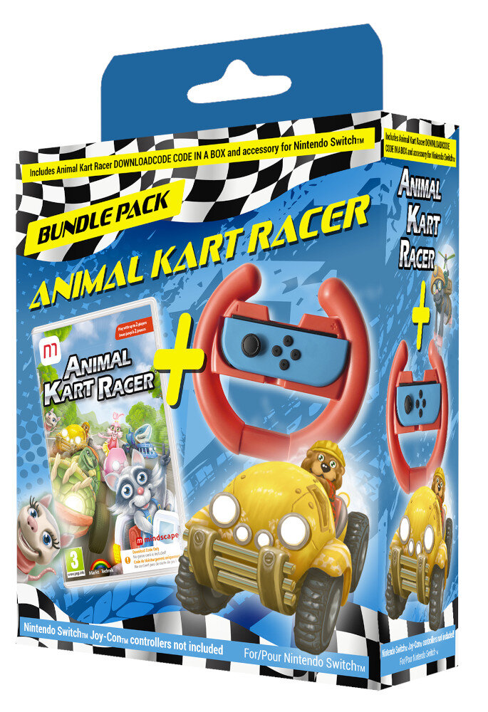 Pudełko z grą Animal Kart Racer z akcesorium kierownicy i samochodem. Dla Nintendo Switch.