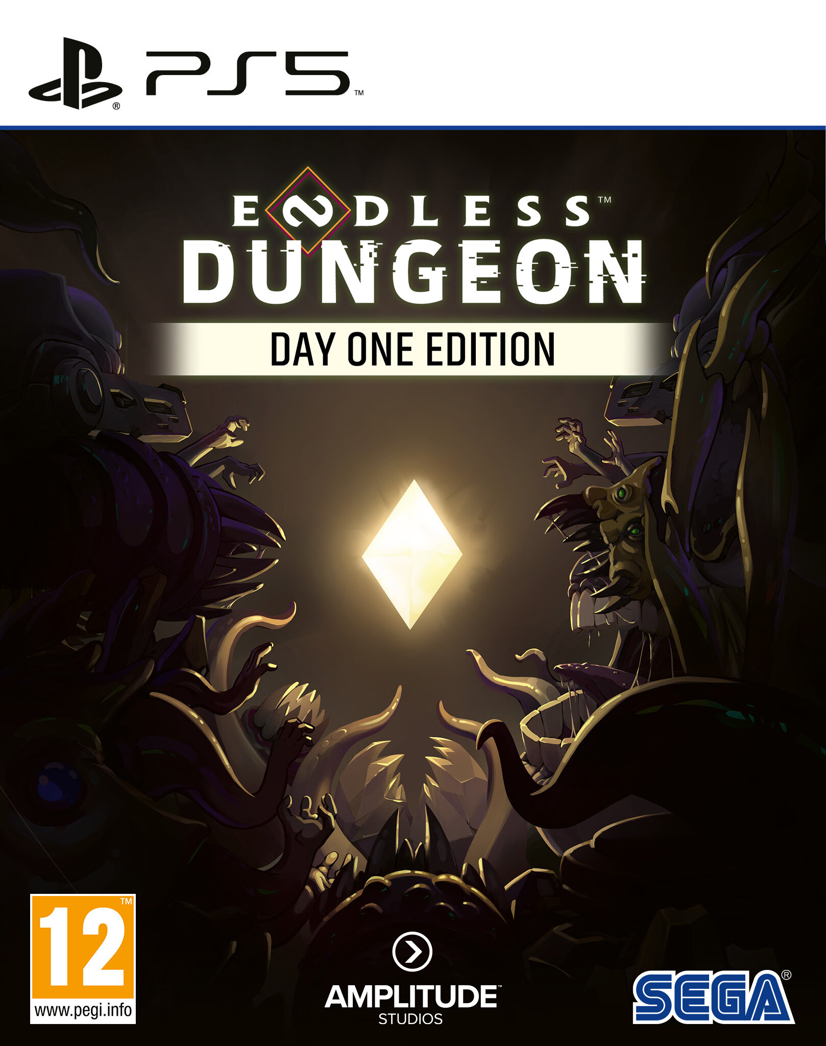 Pudełko z grą Endless Dungeon. Okładka przedstawia diament w ciemnym otoczeniu z postaciami.