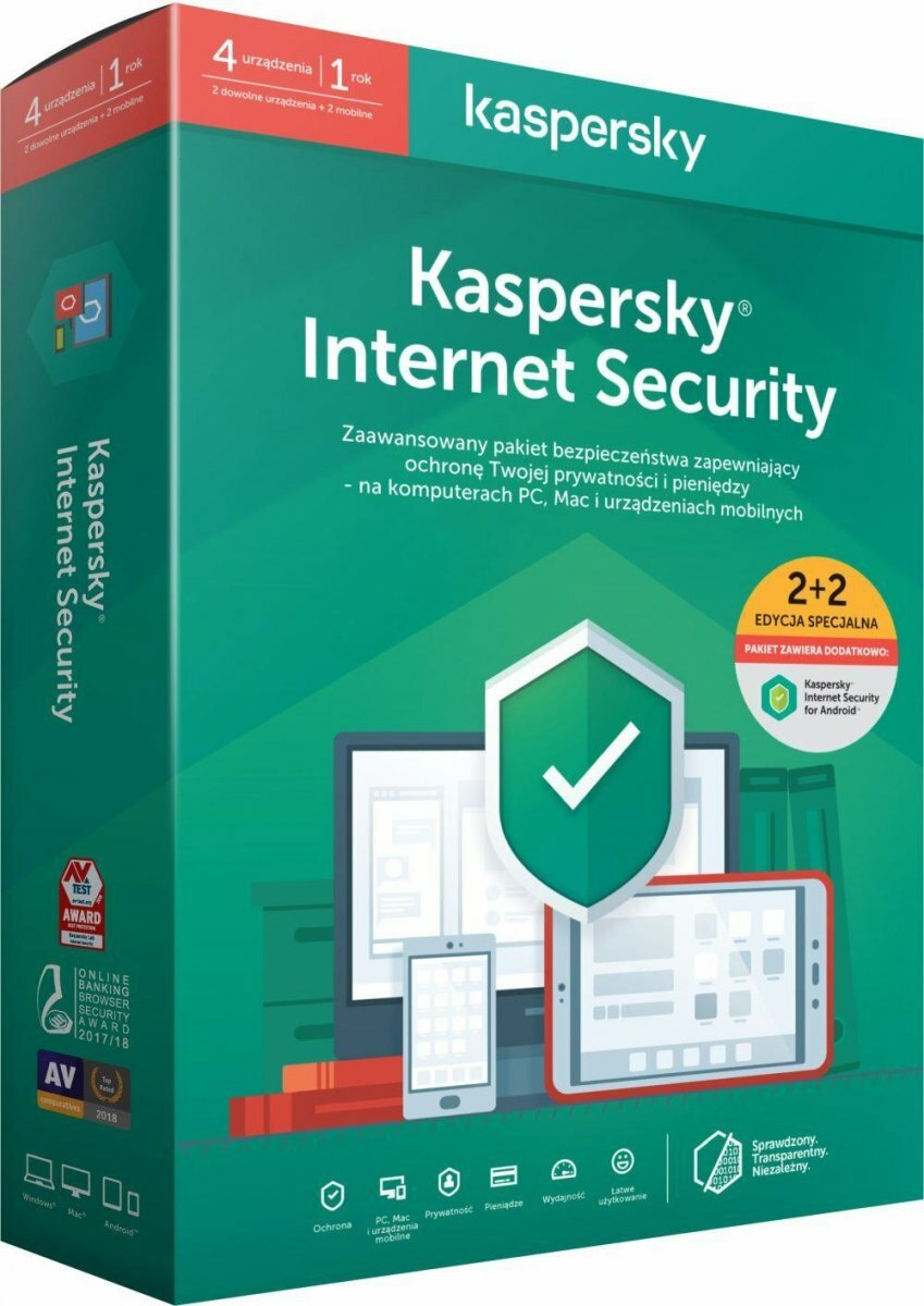 Program Kaspersky Internet Security - multi-device (2 stanowiska, 1 rok) + Internet Security for Android (2 stanowiska, 1 rok)