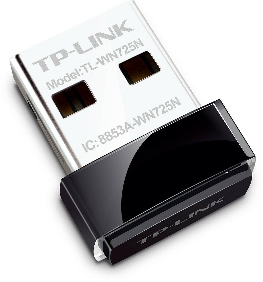 Biało-czarny adapter WiFi USB TP-LINK z czarną nasadką.