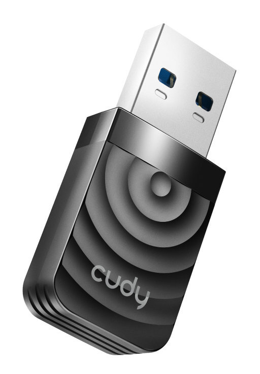 Adapter USB Wi-Fi Cudy, czarny korpus ze srebrnym złączem USB.