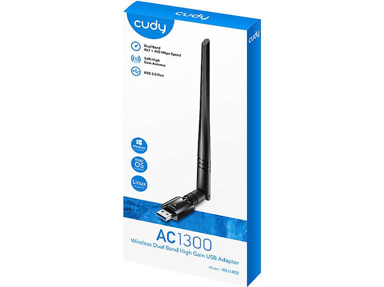 Karta sieciowa CUDY WU1400 USB-A, Zewnętrzna, 2.4 / 5 GHz – zdjęcie 2