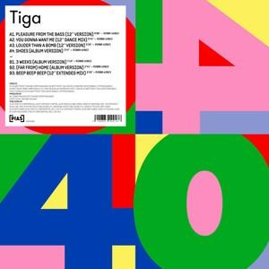 Dos de l'album Tiga - 40. Liste des pistes avec fond coloré.
