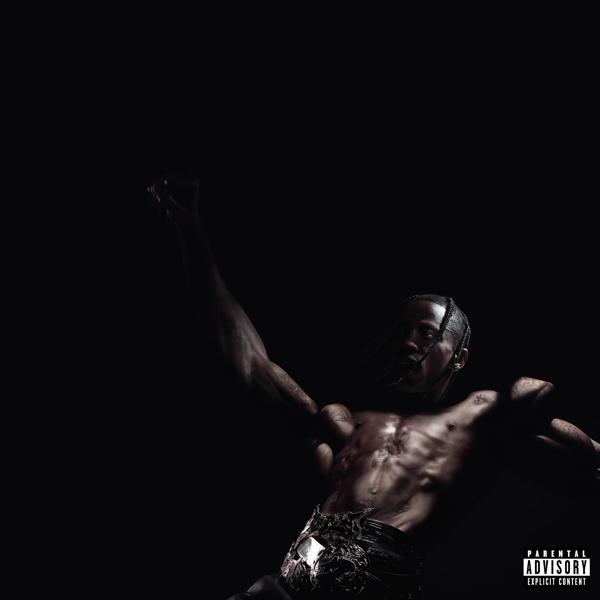 Album borító: Egy félmeztelen férfi felemeli a karját. Sötét háttér. 'Travis Scott' cím.