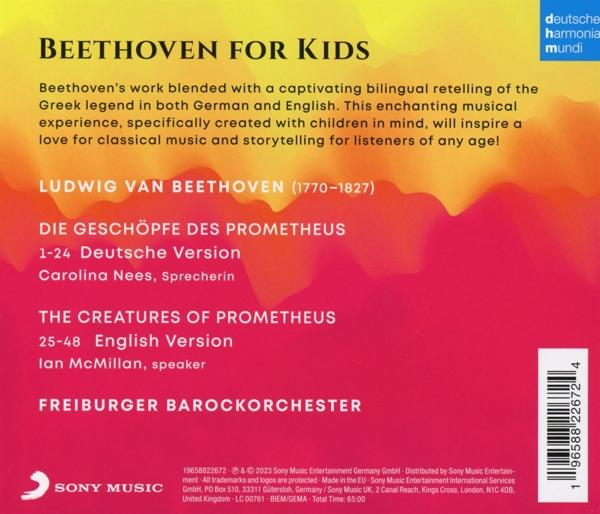 Ein CD-Cover mit Text über Beethoven, mit dem Titel 'Beethoven For Kids'.