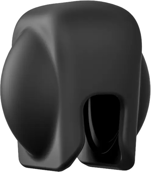 Black, rounded object with a hole in the middle.