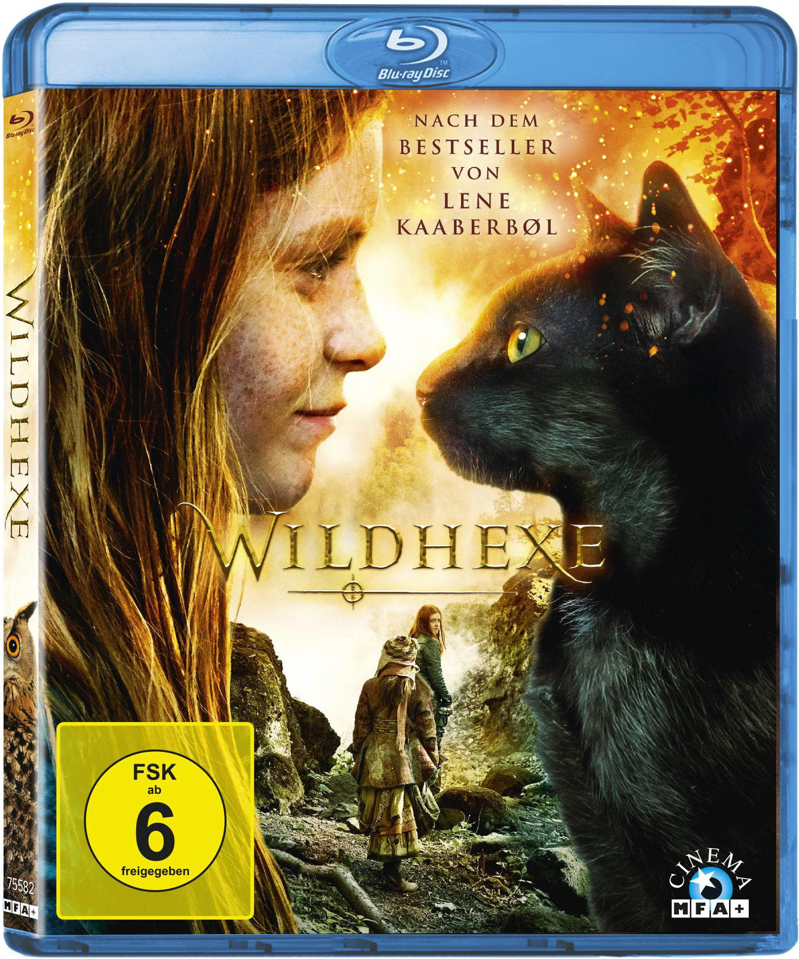Blu-ray-Filmcover: Ein Mädchen blickt eine schwarze Katze an. Titel: WILDHEE mit gelber FSK 6.