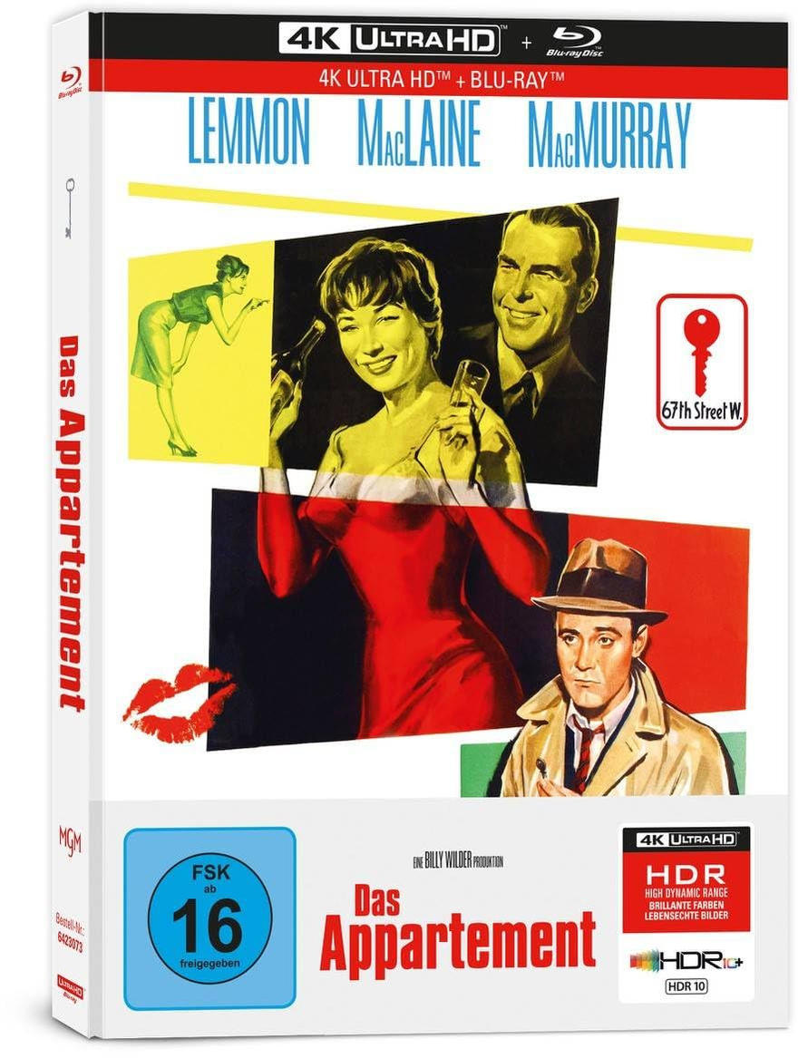 Film-DVD-Cover: 'Das Appartement' mit Jack Lemmon, Shirley MacLaine und Fred MacMurray. Mit 4K Ultra HD.