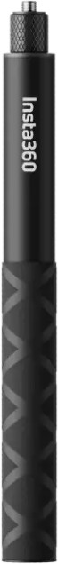 Black Insta360 selfie stick, with a patterned handle and silver top.