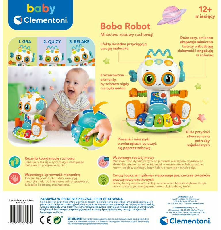 Zabawka CLEMNTONI Interaktywny Robot Bobo Edukacyjny Śpiewa Mówi Quizy 50703