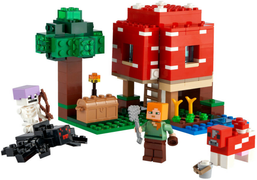 Zestaw Lego Minecraft z figurkami i strukturami.