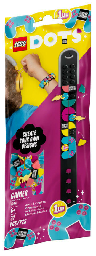 Klocki LEGO Dots: Gracz — bransoletka z zawieszkami 41943