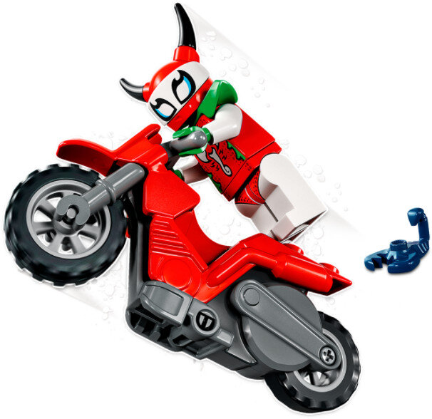 Czerwony motocykl z figurką Lego na nim.