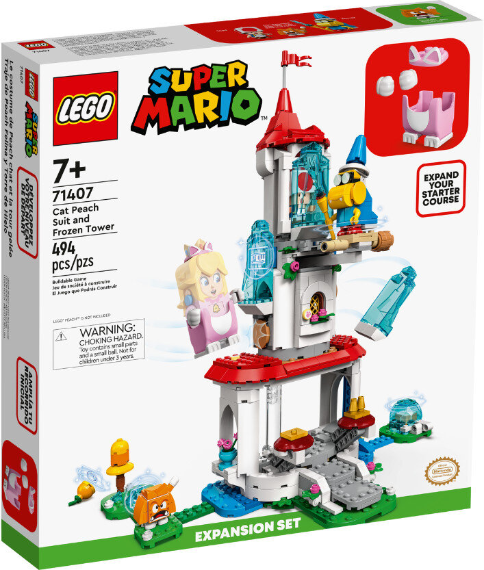 Zestaw Lego Super Mario. Zamek Peach i wróg podobny do Bowsera na pudełku.