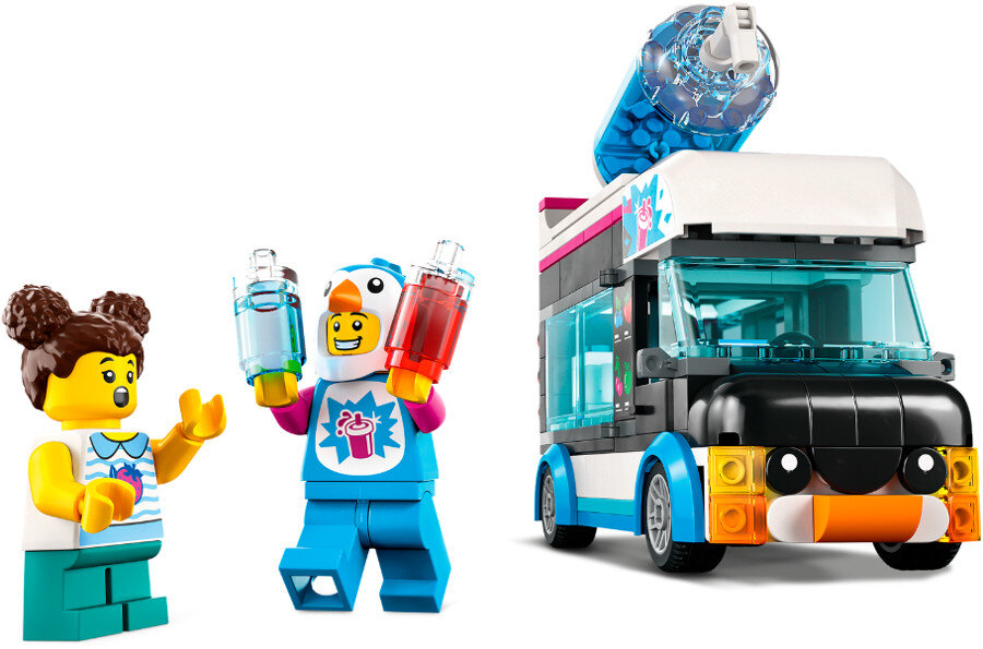 Zestaw Lego z dwiema minifigurkami i food truckiem.