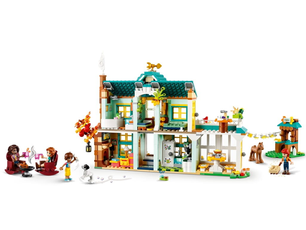 Zestaw LEGO Friends domek dla lalek. Zawiera dom z wieloma pokojami, figurkami i akcesoriami.