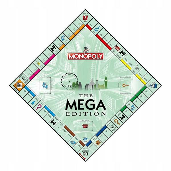 Gra planszowa Monopoly mega edition. Panorama miasta pośrodku.