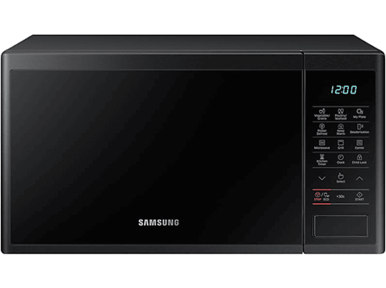 Microondas con grill  Samsung MG23J5133AK/EC, 800W, 6 niveles, Power  defrost, 23l, Negro