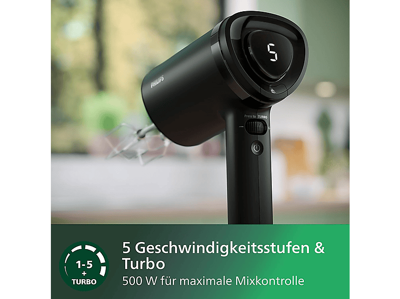 Thumbnail - PHILIPS HR3781/10 5000 Series 5 Stufen mit Turbostufe, Handmixer Schwarz (500 Watt, 1 l)