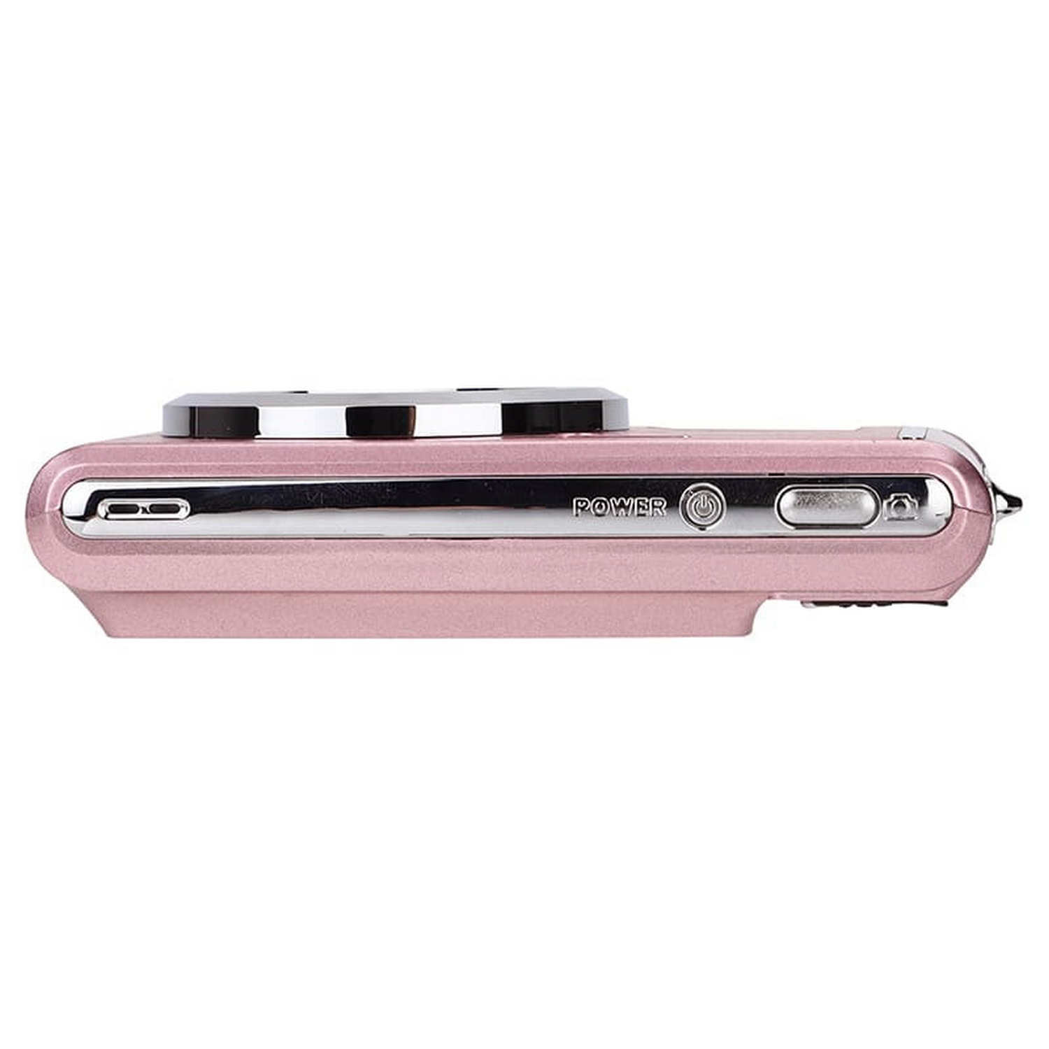 Een roze compactcamera.
