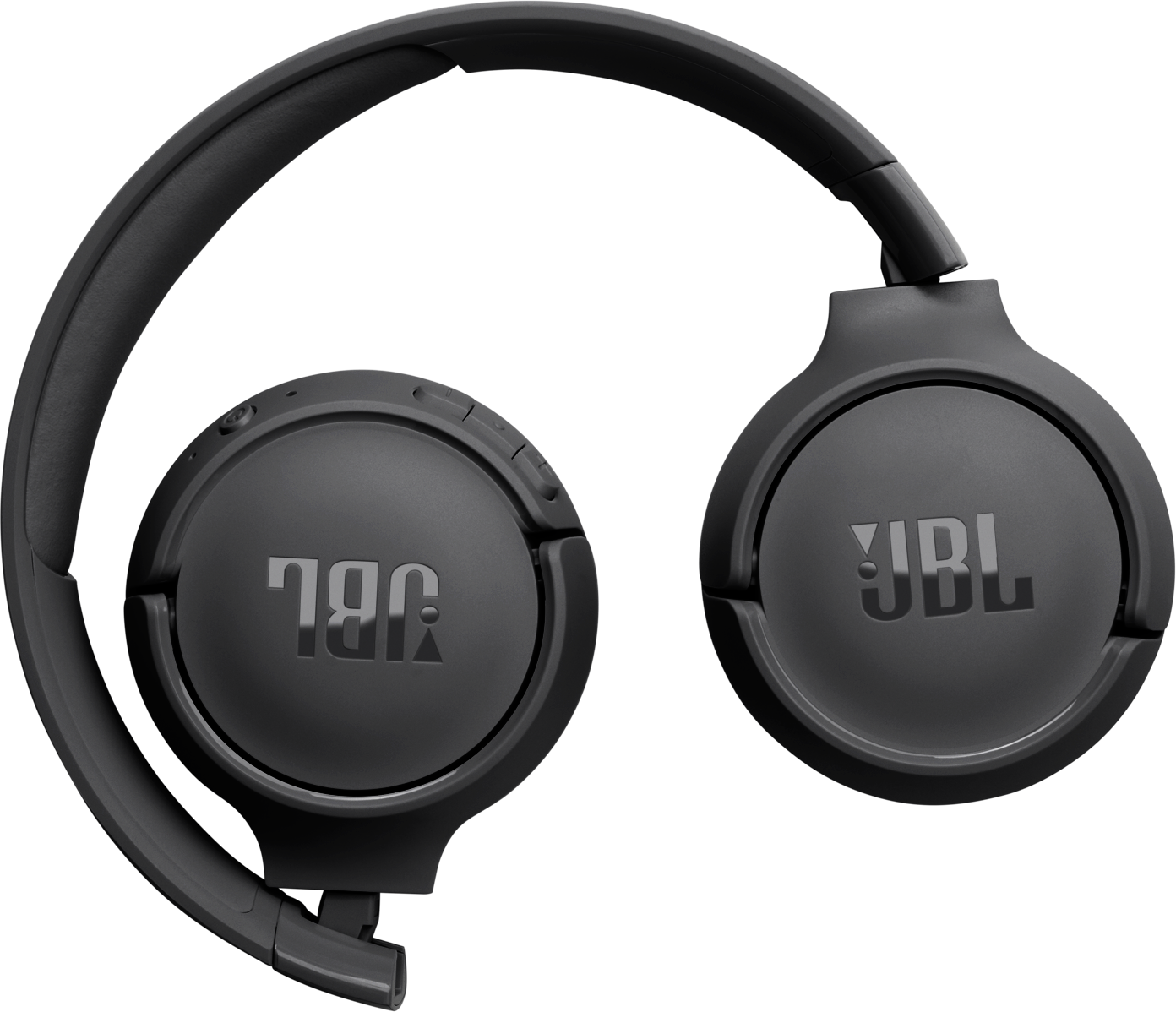 Fekete, összehajtott JBL fejhallgató, amely a JBL logót mutatja mindkét fülhallgatón.
