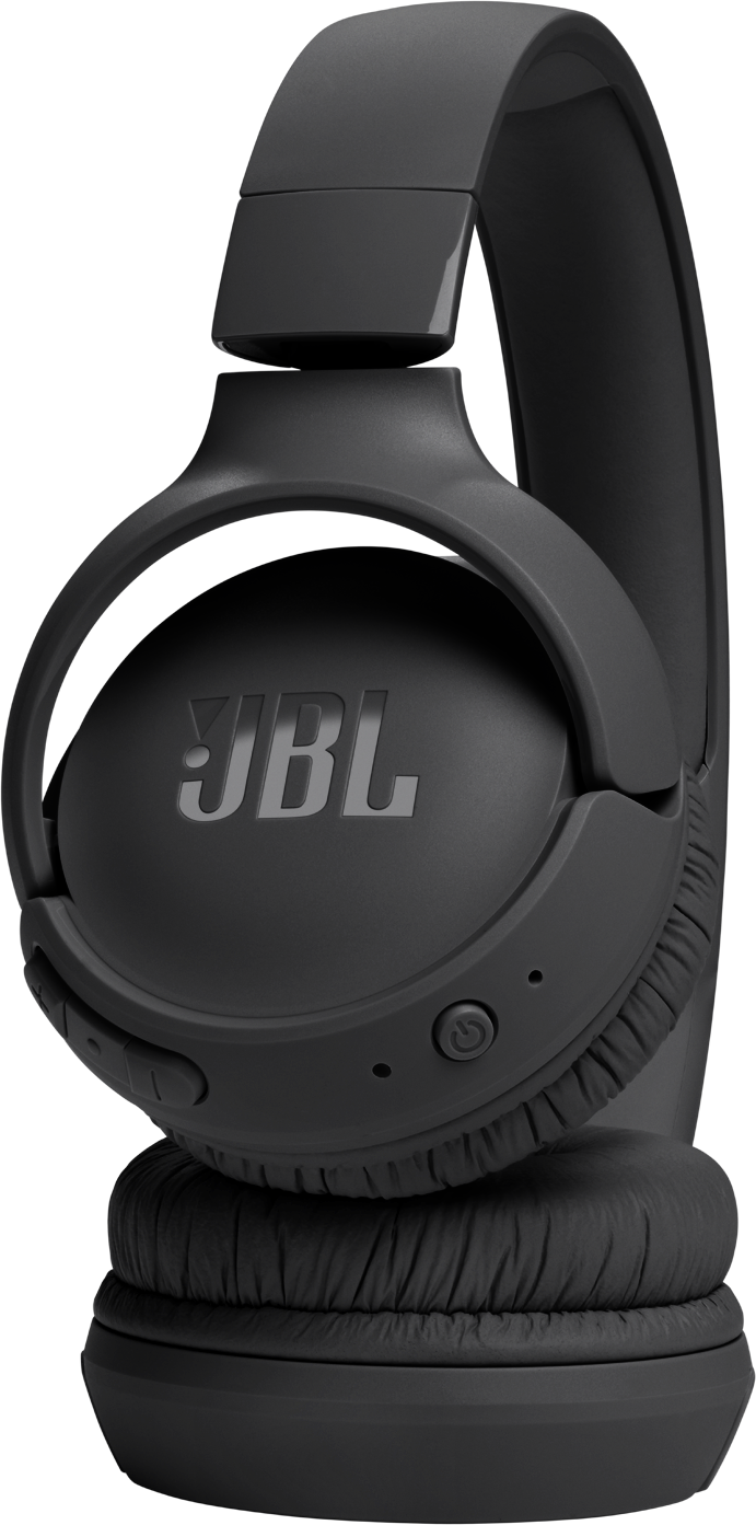 Fekete JBL fejhallgató fehér háttéren. A logó látható a fülkagylón.