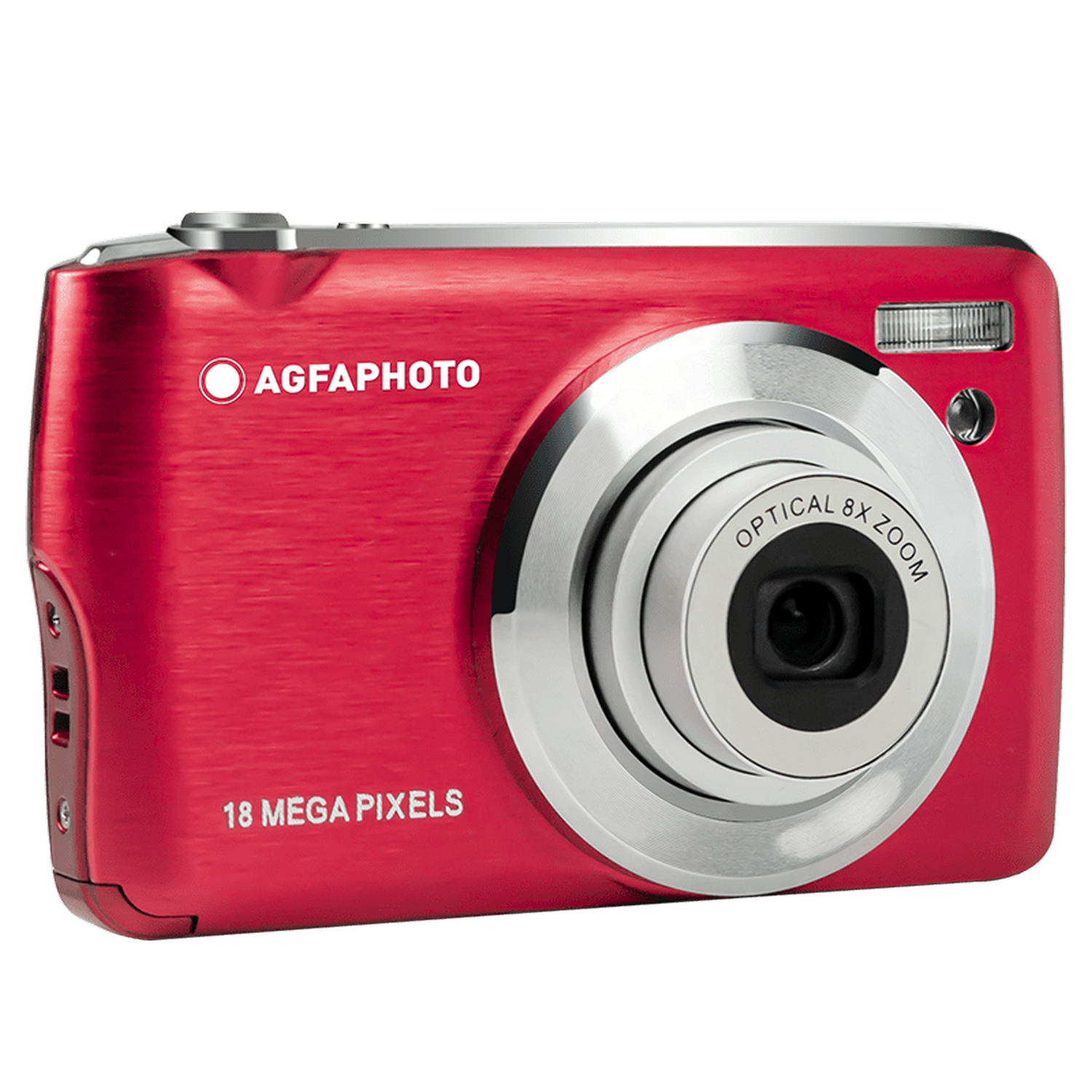 Appareil photo numérique AGFAPHOTO rouge avec des accents argentés, 18 mégapixels et zoom 8x.