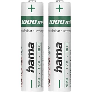 Pilas recargables - HAMA NiMH AAA, 2 Unidades, 1000 mAh, Carga rápida, Blanco