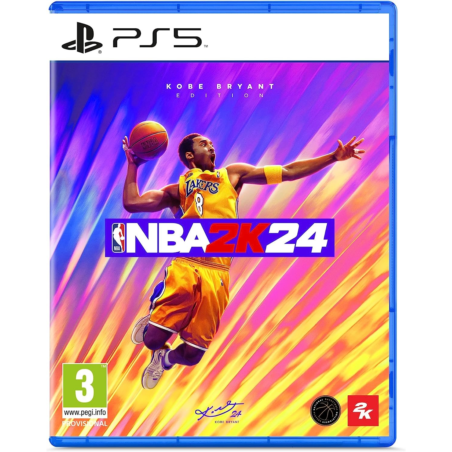 PS5 game cover: Kobe Bryant editie, NBA 2K24. Toont Kobe in actie, met de basketbal in de hand.
