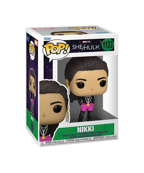 Figurka Funko Pop! Nikki z She-Hulk, w pudełku ekspozycyjnym z logo Marvel.