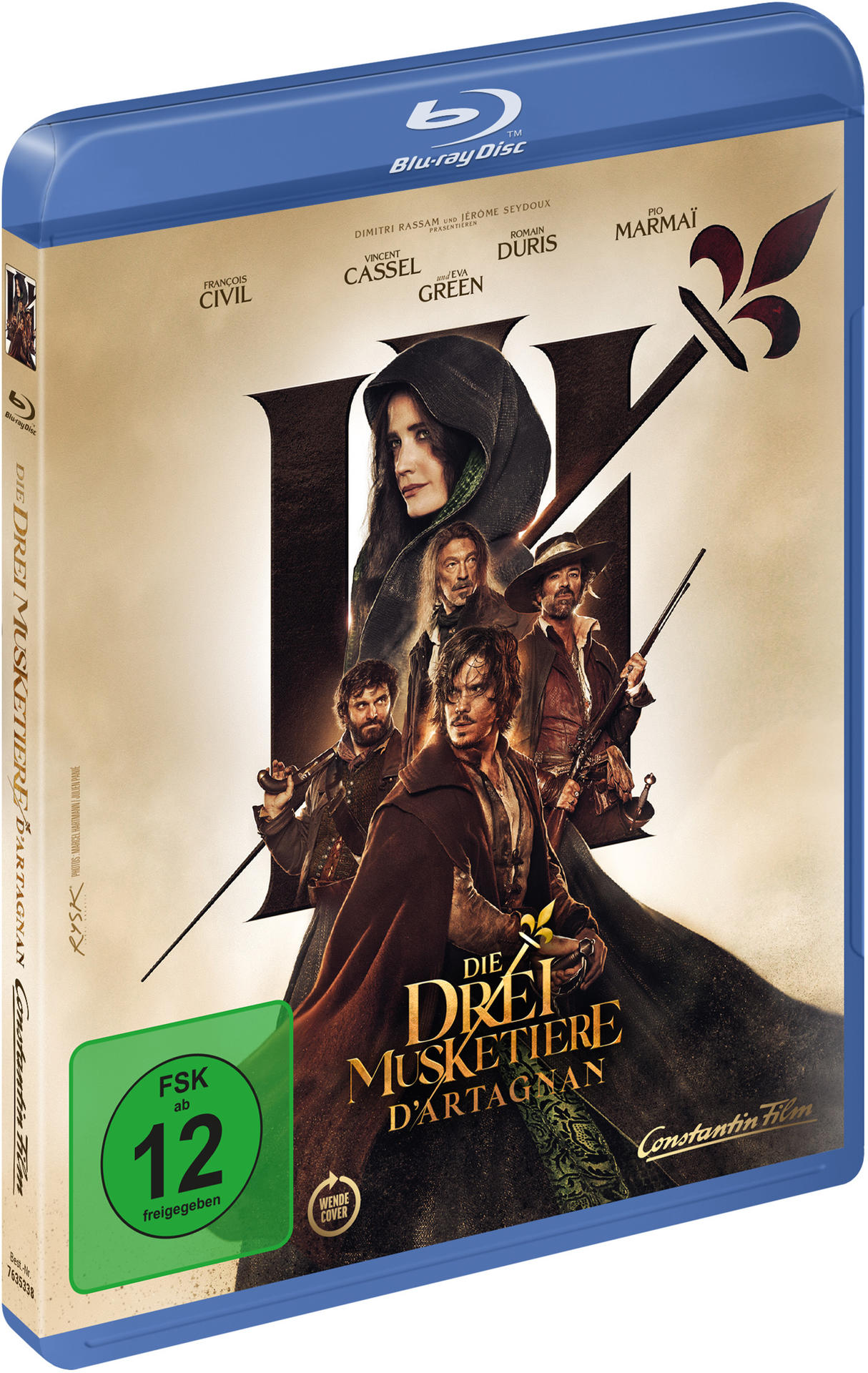 Filmcover von 'Die Drei Musketiere: D'Artagnan' in blauer Blu-ray-Hülle.